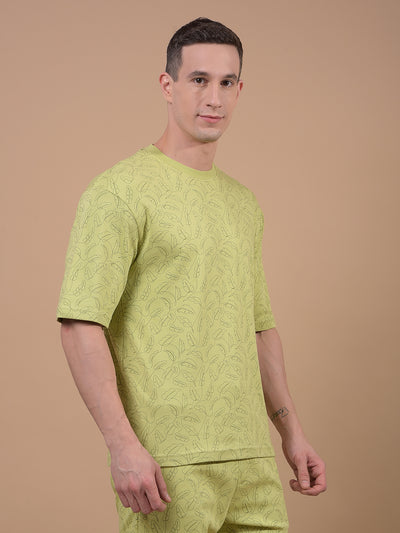 Green Floral Print 100% Cotton Oversize T-Shirt-Men T-Shirts-Crimsoune Club