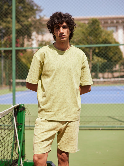 Green Floral Print 100% Cotton Oversize T-Shirt-Men T-Shirts-Crimsoune Club