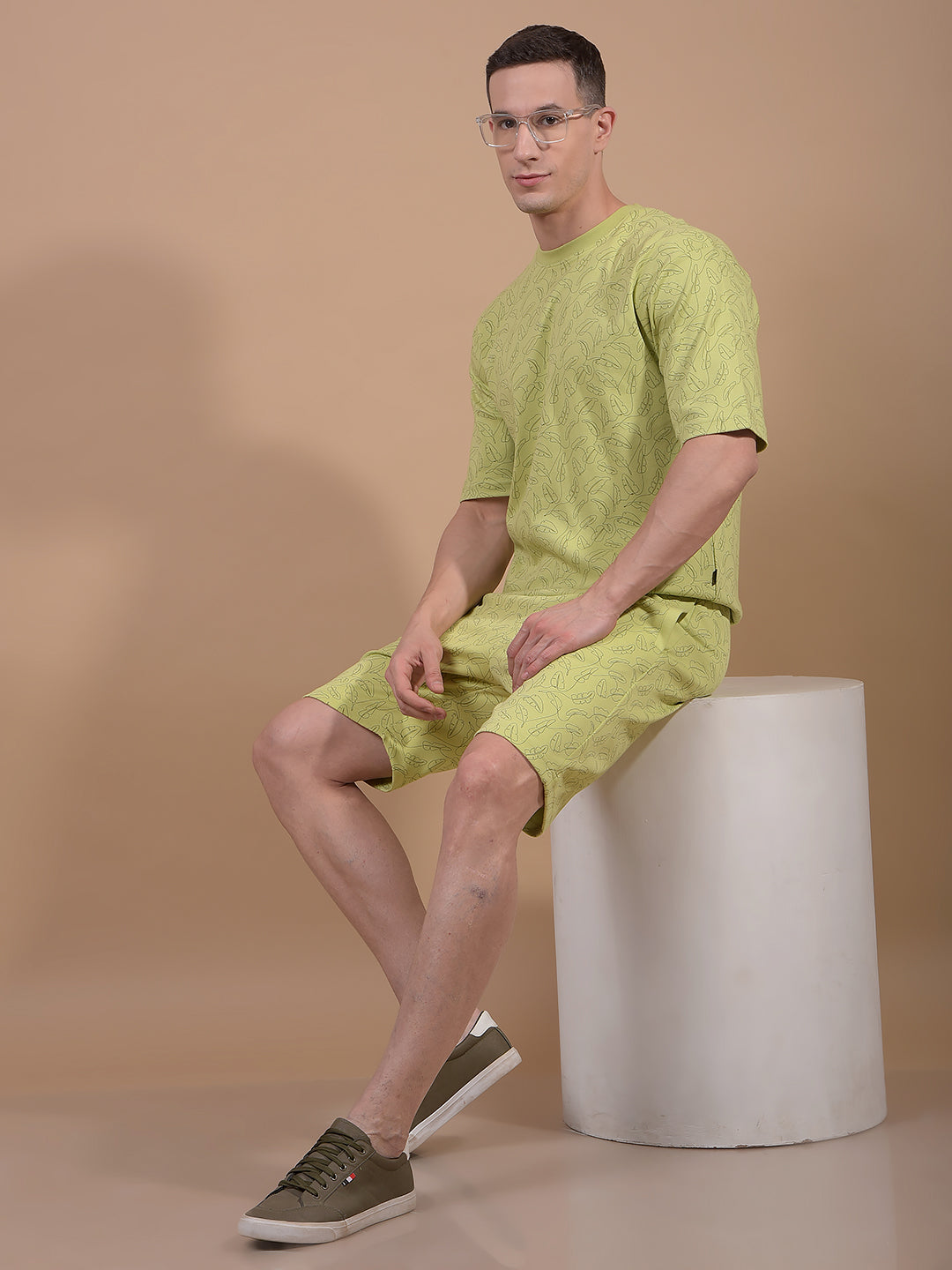 Green Floral Print Shorts-Men Shorts-Crimsoune Club