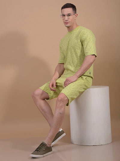 Green Floral Print Shorts-Men Shorts-Crimsoune Club
