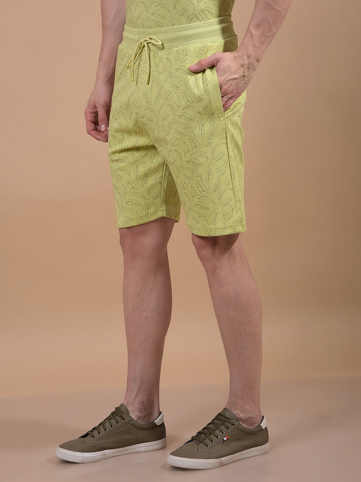 Green Floral Print Shorts-Men Shorts-Crimsoune Club