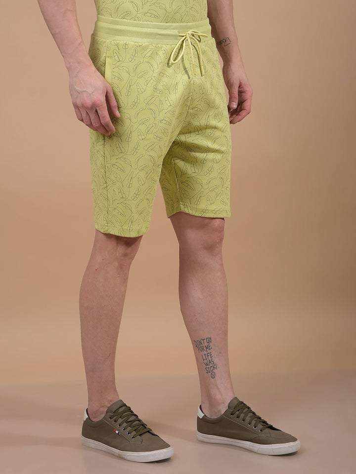 Green Floral Print Shorts-Men Shorts-Crimsoune Club