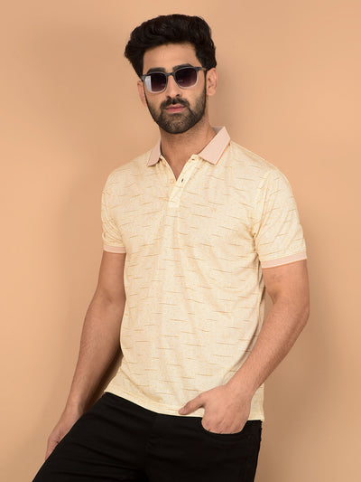 Beige Printed Polo Neck T-Shirt-Men T-Shirts-Crimsoune Club