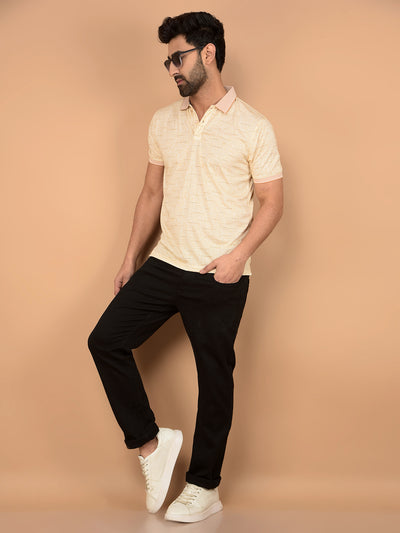 Beige Printed Polo Neck T-Shirt-Men T-Shirts-Crimsoune Club