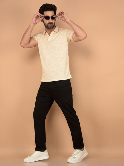 Beige Printed Polo Neck T-Shirt-Men T-Shirts-Crimsoune Club