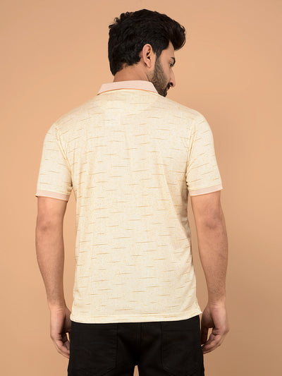Beige Printed Polo Neck T-Shirt-Men T-Shirts-Crimsoune Club