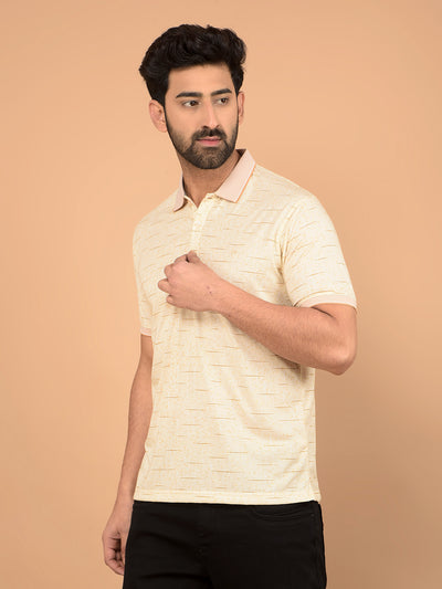 Beige Printed Polo Neck T-Shirt-Men T-Shirts-Crimsoune Club