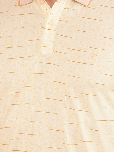 Beige Printed Polo Neck T-Shirt-Men T-Shirts-Crimsoune Club