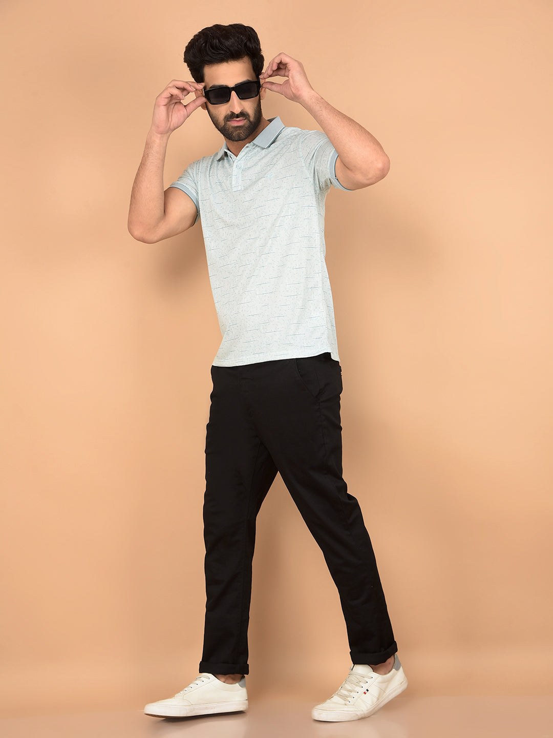 Green Printed Polo Neck T-Shirt-Men T-Shirts-Crimsoune Club