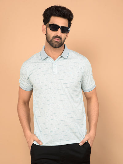 Green Printed Polo Neck T-Shirt-Men T-Shirts-Crimsoune Club