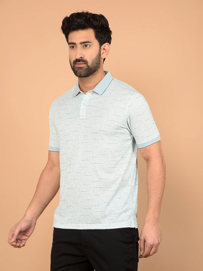 Green Printed Polo Neck T-Shirt-Men T-Shirts-Crimsoune Club