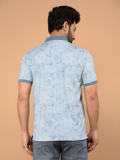 Blue Floral Print Polo Neck T-Shirt-Men T-Shirts-Crimsoune Club