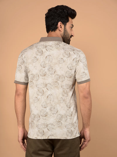 Brown Floral Print Polo Neck T-Shirt-Men T-Shirts-Crimsoune Club