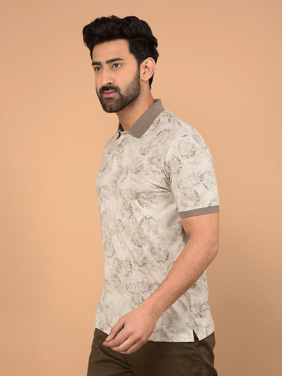 Brown Floral Print Polo Neck T-Shirt-Men T-Shirts-Crimsoune Club