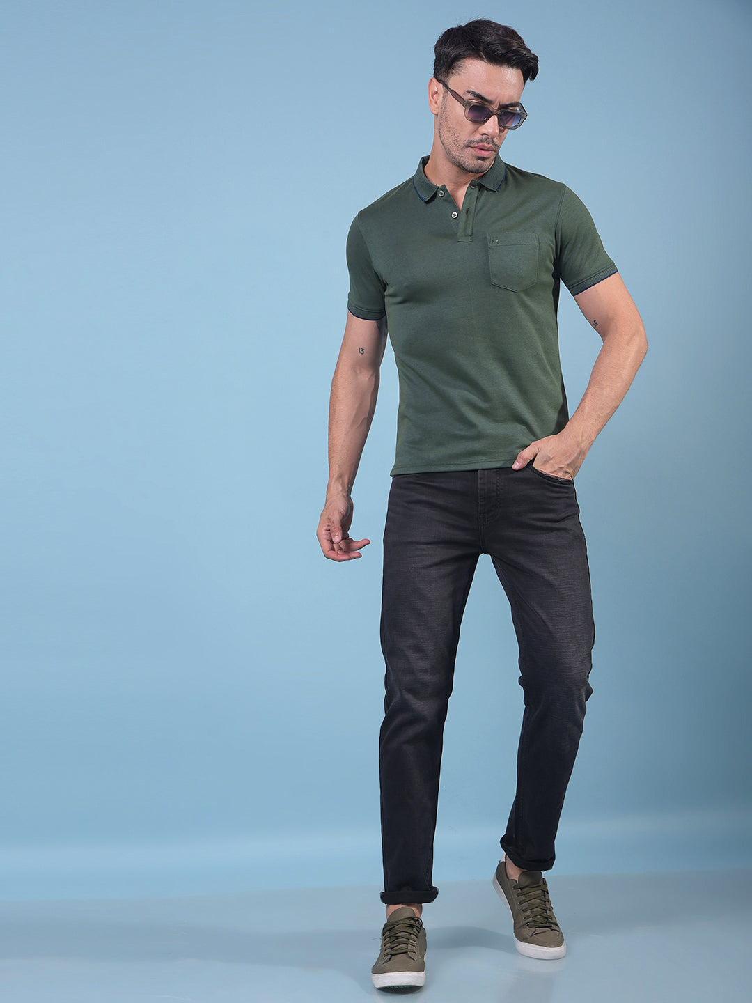 Green Polo Neck T-Shirt-Men T-Shirts-Crimsoune Club