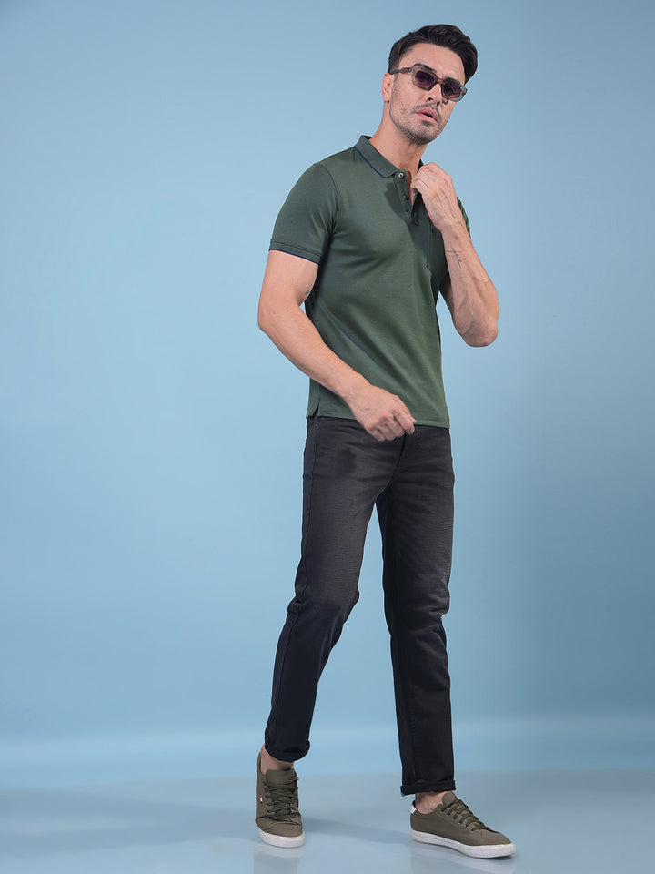 Green Polo Neck T-Shirt-Men T-Shirts-Crimsoune Club