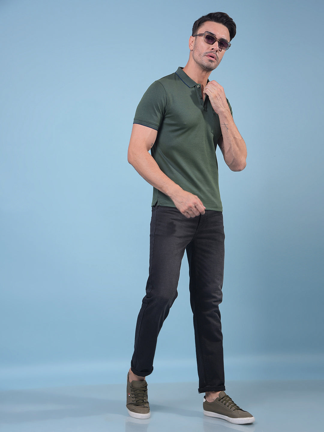 Green Polo Neck T-Shirt-Men T-Shirts-Crimsoune Club