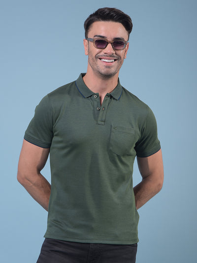 Green Polo Neck T-Shirt-Men T-Shirts-Crimsoune Club