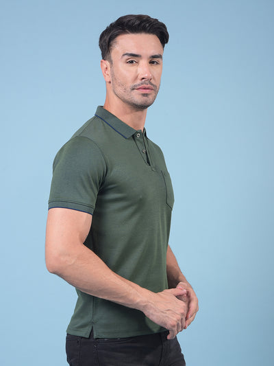 Green Polo Neck T-Shirt-Men T-Shirts-Crimsoune Club