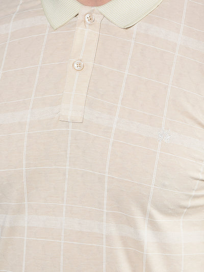Beige Checked Polo-Neck T-Shirt-Men T-Shirts-Crimsoune Club