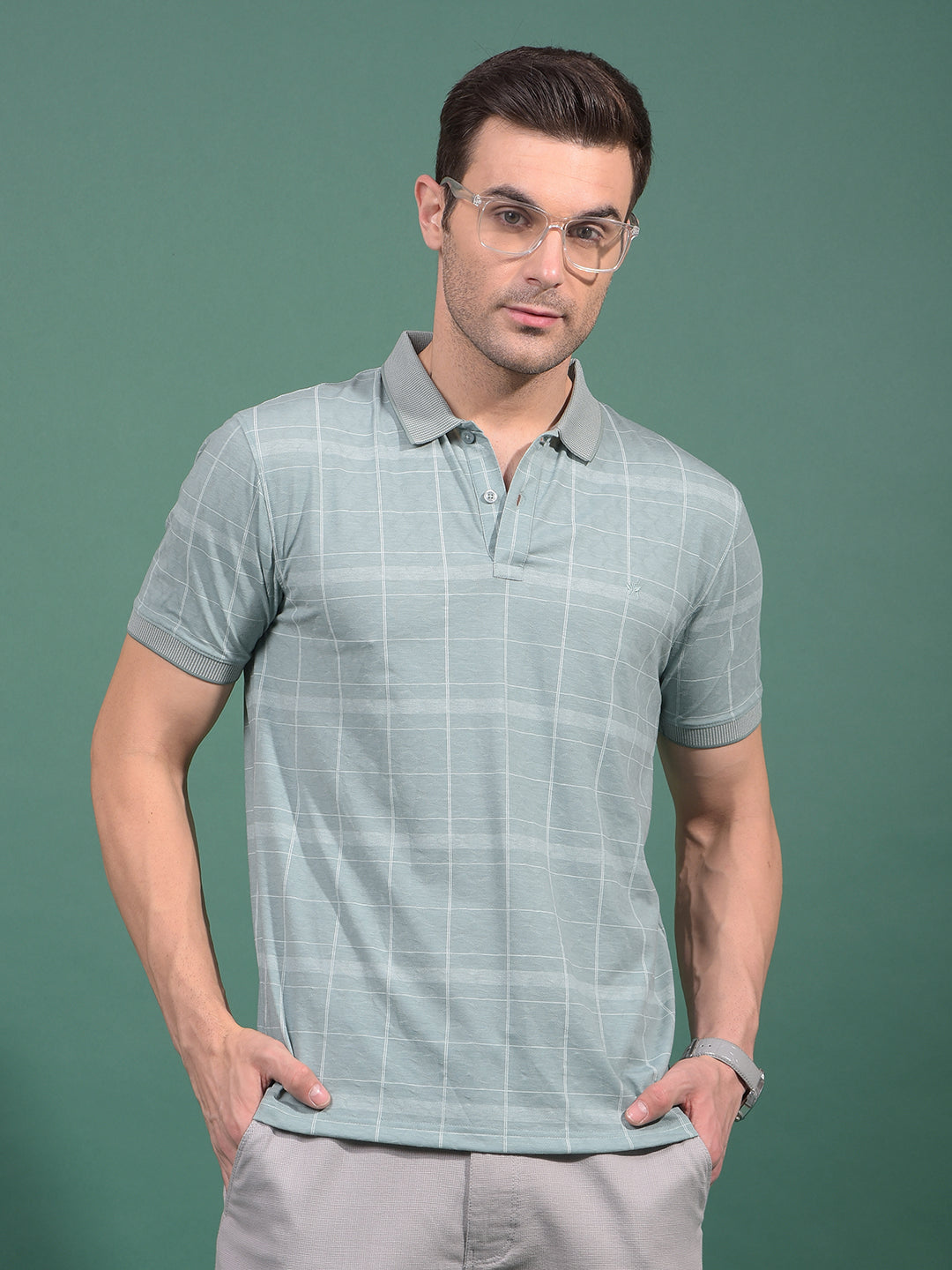 Green Printed Polo Neck T-Shirt-Men T-Shirts-Crimsoune Club