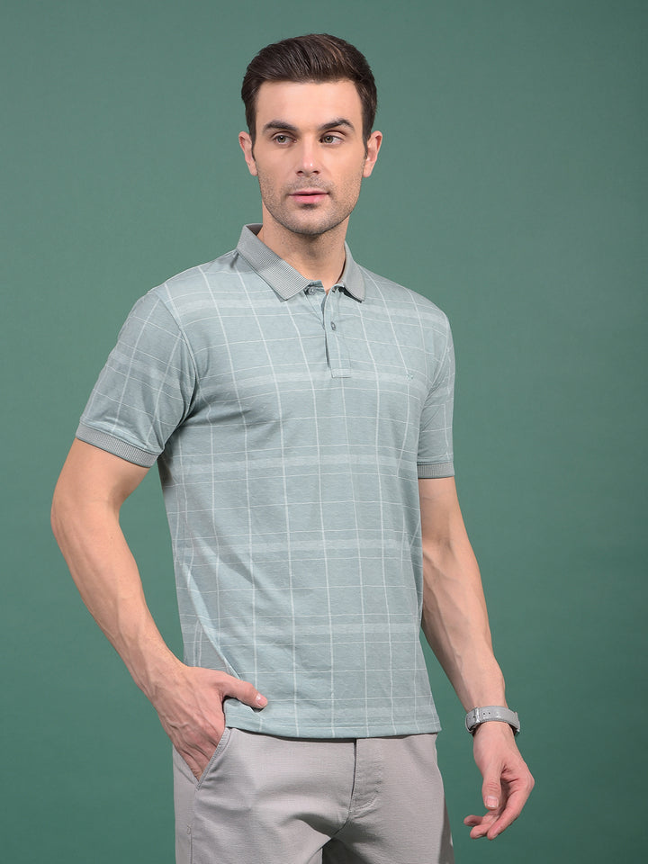 Green Printed Polo Neck T-Shirt-Men T-Shirts-Crimsoune Club