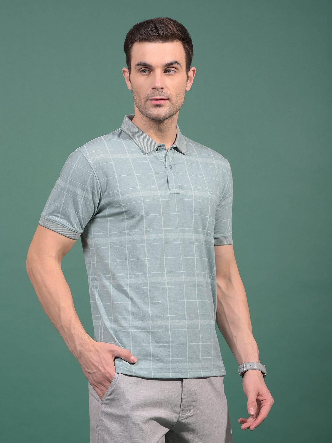 Green Printed Polo Neck T-Shirt-Men T-Shirts-Crimsoune Club