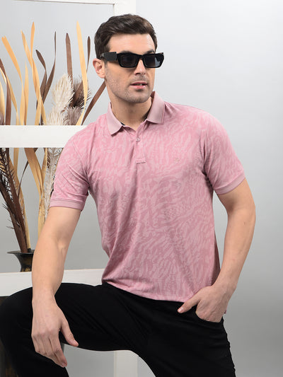 Pink Printed Polo Neck T-Shirt-Men T-Shirts-Crimsoune Club