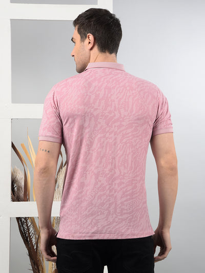 Pink Printed Polo Neck T-Shirt-Men T-Shirts-Crimsoune Club
