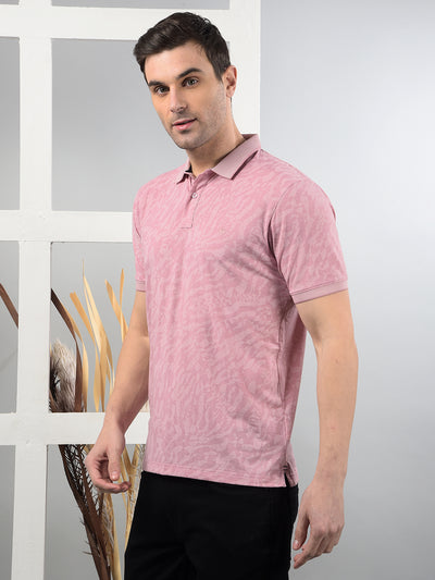 Pink Printed Polo Neck T-Shirt-Men T-Shirts-Crimsoune Club