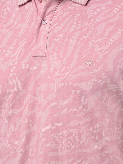 Pink Printed Polo Neck T-Shirt-Men T-Shirts-Crimsoune Club
