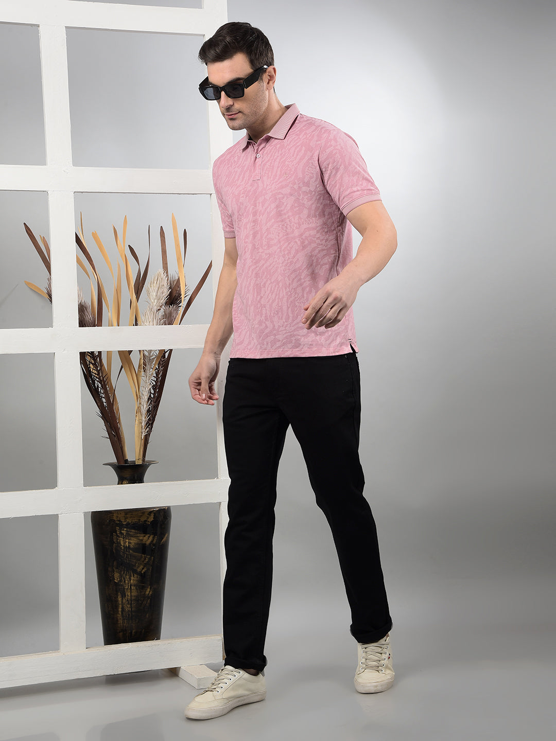 Pink Printed Polo Neck T-Shirt-Men T-Shirts-Crimsoune Club