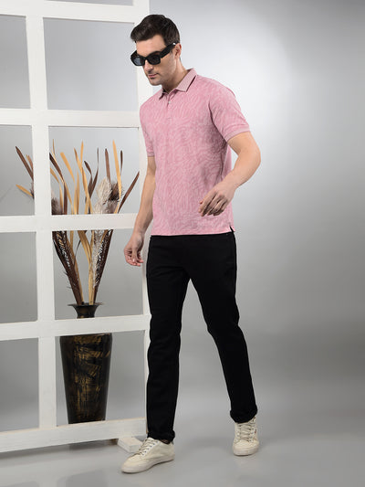 Pink Printed Polo Neck T-Shirt-Men T-Shirts-Crimsoune Club