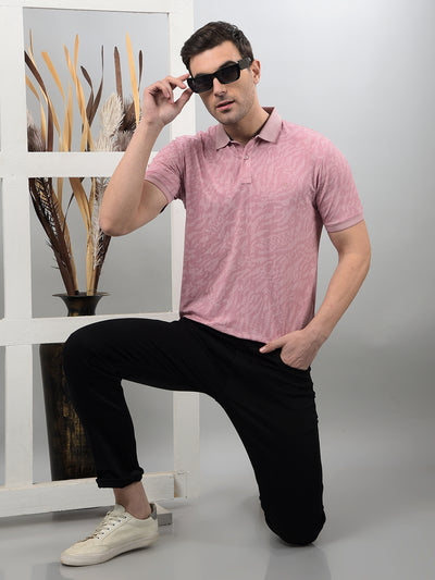Pink Printed Polo Neck T-Shirt-Men T-Shirts-Crimsoune Club