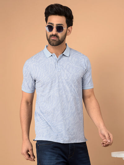 Blue Printed Polo Neck T-Shirt-Men T-Shirts-Crimsoune Club