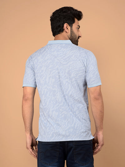 Blue Printed Polo Neck T-Shirt-Men T-Shirts-Crimsoune Club
