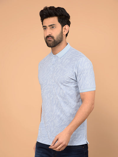 Blue Printed Polo Neck T-Shirt-Men T-Shirts-Crimsoune Club