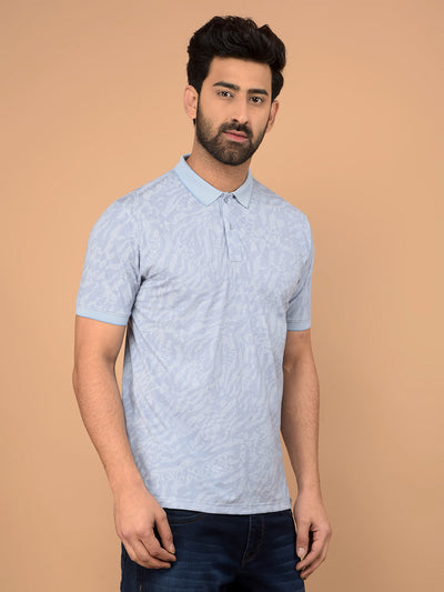 Blue Printed Polo Neck T-Shirt-Men T-Shirts-Crimsoune Club