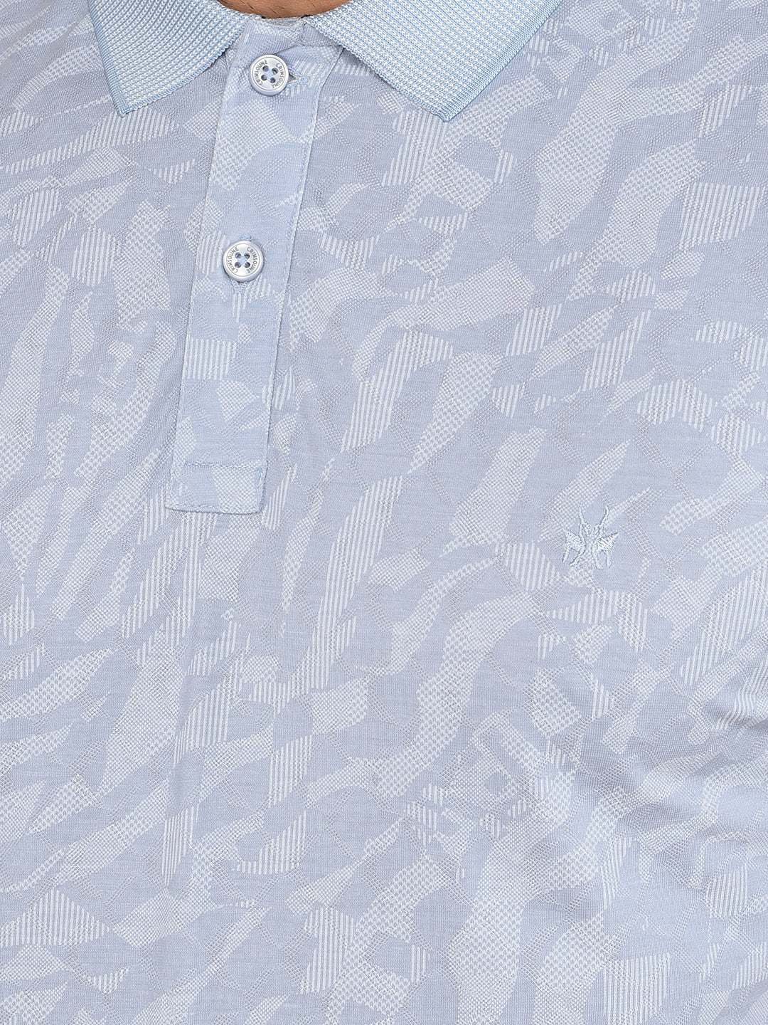 Blue Printed Polo Neck T-Shirt-Men T-Shirts-Crimsoune Club
