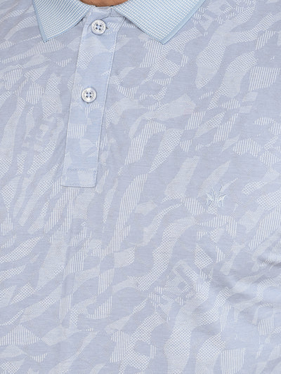 Blue Printed Polo Neck T-Shirt-Men T-Shirts-Crimsoune Club