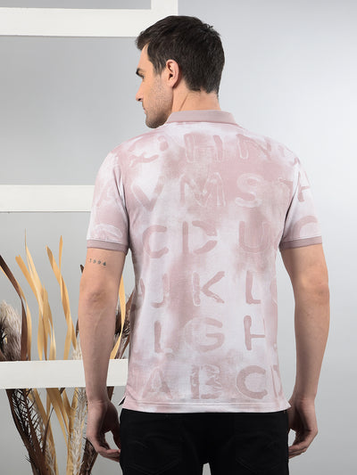 Pink Typographic Print Polo Neck T-Shirt-Men T-Shirts-Crimsoune Club