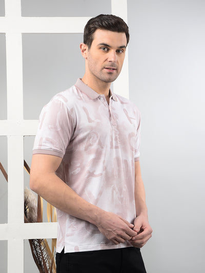 Pink Typographic Print Polo Neck T-Shirt-Men T-Shirts-Crimsoune Club