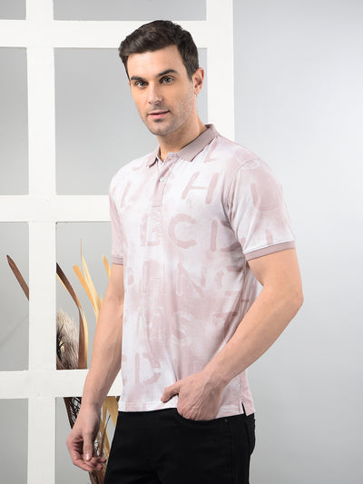 Pink Typographic Print Polo Neck T-Shirt-Men T-Shirts-Crimsoune Club