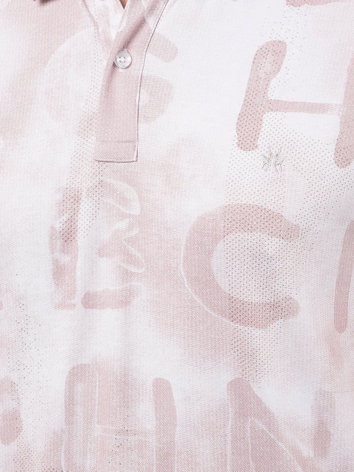 Pink Typographic Print Polo Neck T-Shirt-Men T-Shirts-Crimsoune Club
