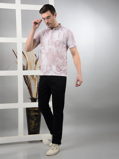 Pink Typographic Print Polo Neck T-Shirt-Men T-Shirts-Crimsoune Club