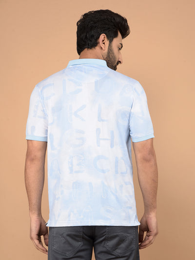 Blue Typographic Print Polo Neck T-Shirt-Men T-Shirts-Crimsoune Club