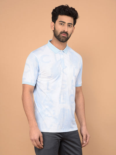 Blue Typographic Print Polo Neck T-Shirt-Men T-Shirts-Crimsoune Club