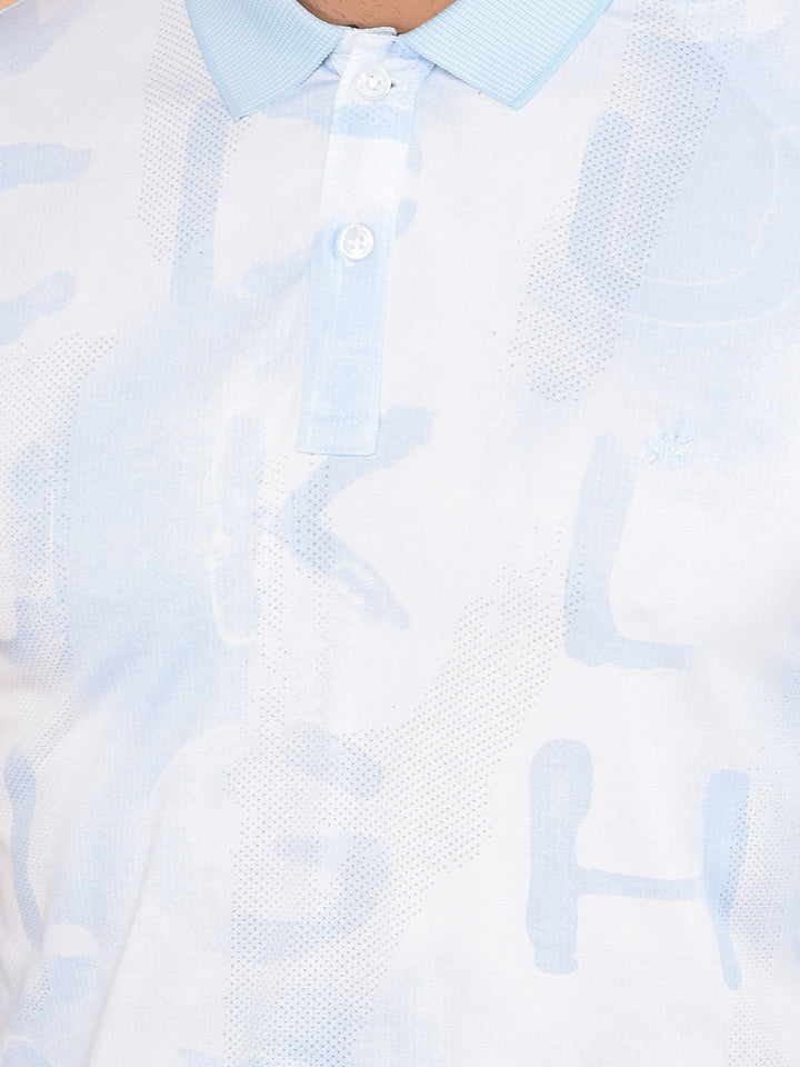 Blue Typographic Print Polo Neck T-Shirt-Men T-Shirts-Crimsoune Club