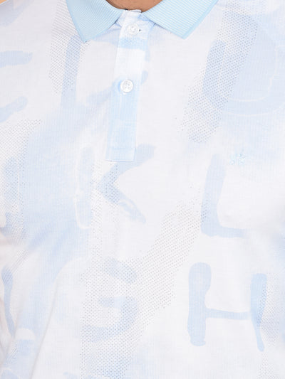Blue Typographic Print Polo Neck T-Shirt-Men T-Shirts-Crimsoune Club