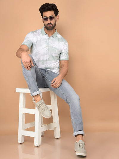 Green Printed Polo Neck T-Shirt-Men T-Shirts-Crimsoune Club